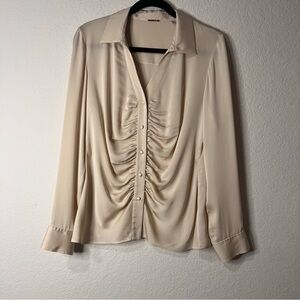 Elie Tahari Cream Ruched Button down Silk Blouse